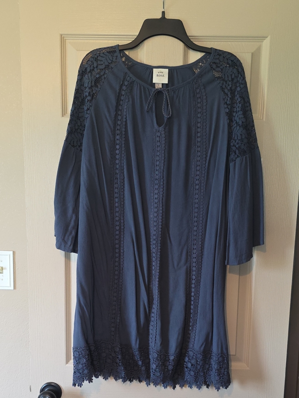 Knox Rose Navy Blue Boho Dress with Twisted Front Ties